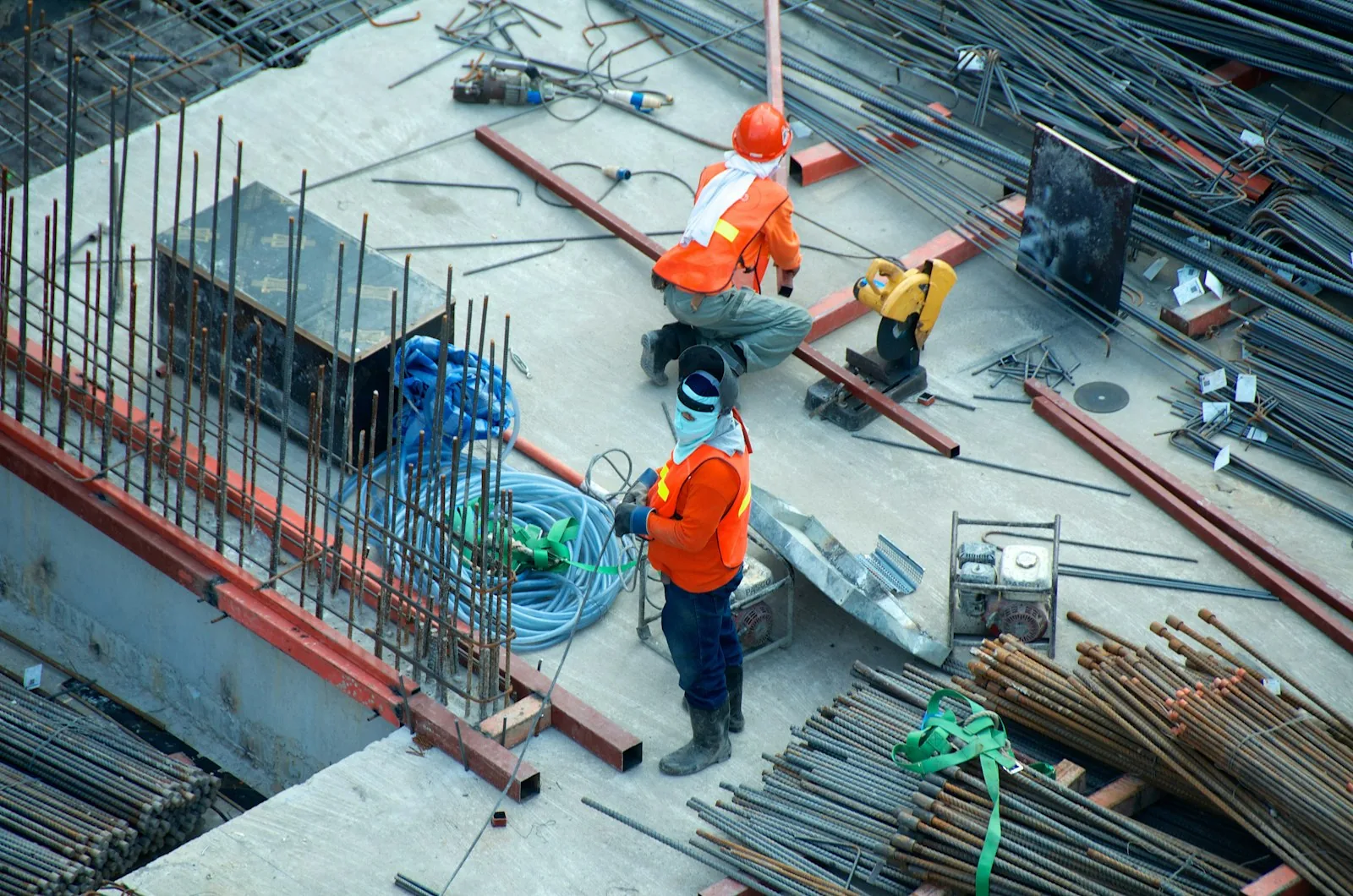 Construction crew at work on a commercial site
